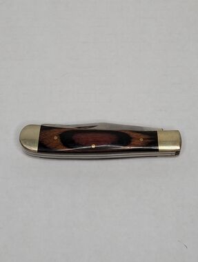 Classic Vintage Folding Pocket Knife Wood Handle Brass Accents w Two Tools